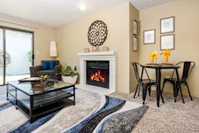 Copper Ridge Apartments in Renton, Washington Model Living Room with Fireplace