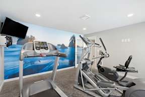 A treadmill and a stationary bike in a well-lit room.