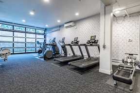 the gym is equipped with cardio equipment and weights