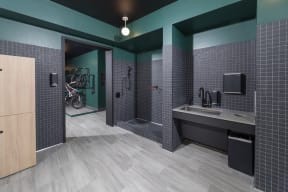 Cycle lounge and bike cleaning area with bike racks