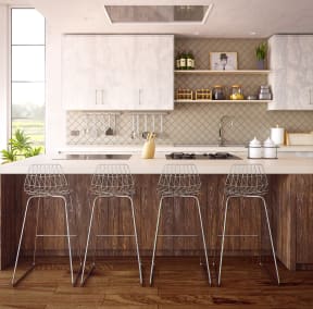 Updated Kitchen Cabinets and Space for Bar Chairs