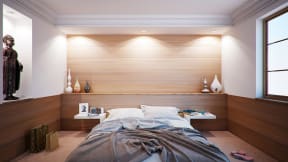 Built In Mood Lighting and Shelving in the Bedroom
