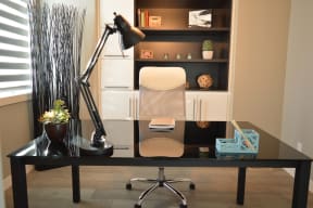 Home Office Space with Built In Shelving