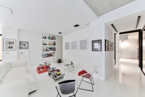 Spacious, Modern Living Room with Built In Shelving