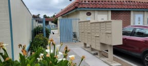 Mailboxes at Magnolia Apartments in Riverside, California.