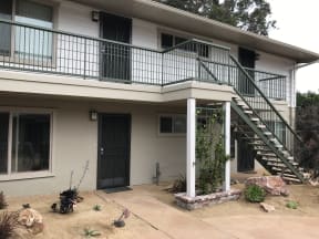 Apartment enterance with desert garden at Harbor Villa Apartments in San Diego, California.
