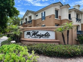 Gorgous entrance to The Heights at Carmel Valley and Carmel Heights Apartments in San Diego, California.