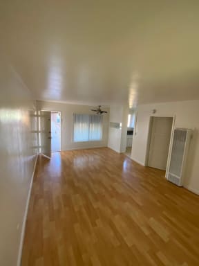 Front room and entry in Edison Apartments in Burbank, California.