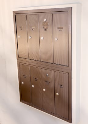Mailboxes at Harbor Villa Apartments in San Diego, California.