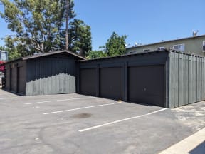 Garage units at The Villas Apartments in Pasadena, California.