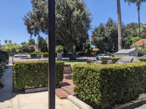 Sitting and barbequing area at The Villas in Pasadena, California.