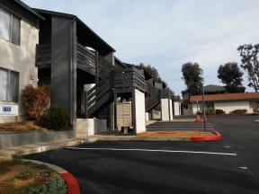 Mailboxes and resident parking in back of Solara Apartments in Fallbrook, CA.