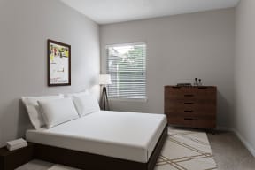 a bedroom with a bed and dresser