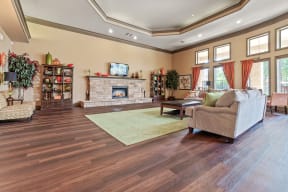 the living room of a house with a fireplace