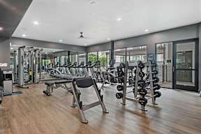 the preserve at ballantyne commons fitness room with weights and cardio equipment