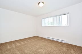 a room with a carpet and a wall with a patterned wallpaper