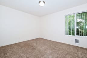 an empty room with carpet and a window