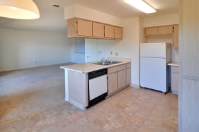 a kitchen with a dishwasher sink and refrigerator