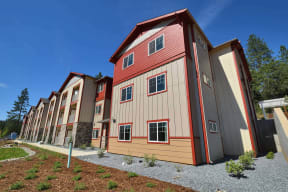 a row of new apartment buildings