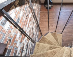 a view from the top of the stairs looking down