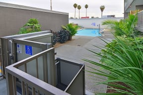 Dolores Lia, view of pool from rear entrance
