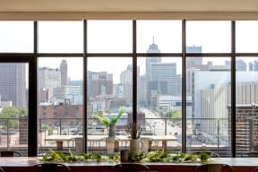 Large Window with View Over the City at The Assembly, Detroit, MI