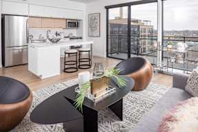 2 Bedroom Floor Plan Living Area, Kitchen and West-facing Balcony