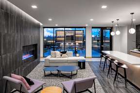 3rd Floor Lounge with kitchen and fireplace