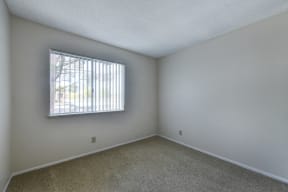 Vancant spare bedroom with large window, light painted walls and carpeting through out. 