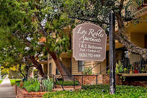 Welcoming Property Sign at Los Robles Apartments, Pasadena, California
