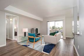 TV, Sofa In Living Room at Los Robles Apartments, Pasadena, CA, 91101