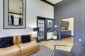 lounge with brown sofa