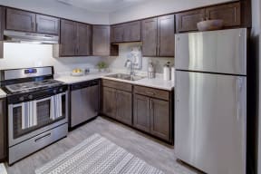 kitchen with espresso colored cabinets and stainless steel appliances