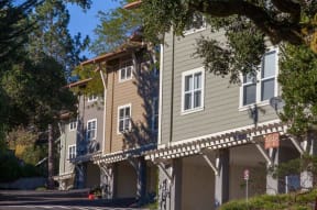 Exterior building view showing carports