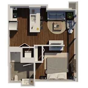 a floor plan of a house with a bedroom and a living room