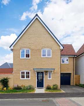 A two-story house with a blue door and windows.