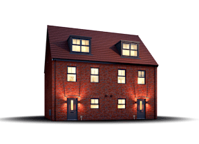 A red brick house with a dark background.