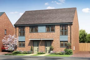 a computer generated image of a brick residential home