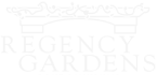 A logo with the words "REGENCY GARDENS" in white on a green background.