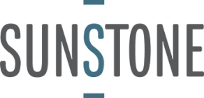 The image shows the word "SUNSTONE" in large, bold letters.