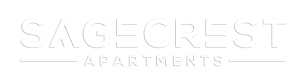 The image is a logo for Sagecrest Apartments.