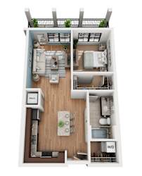 A1 1 Bedroom 1 Bathroom 3D Floor Plan at Azul Baldwin Park, Orlando, 32814