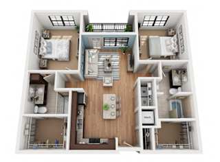 B1 2 Bedroom 2 Bathroom 3D Floor Plan at Azul Baldwin Park, Orlando, 32814