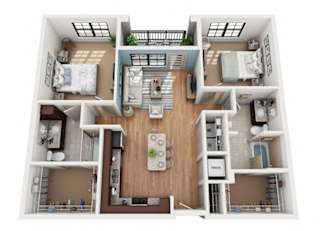 B2 2 Bedroom 2 Bathroom 3D Floor Plan at Azul Baldwin Park, Orlando, 32814