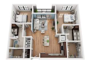 B3 2 Bedroom 2 Bathroom 3D  Floor Plan at Azul Baldwin Park, Orlando, 32814