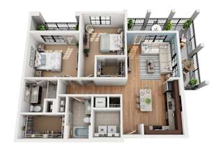 B4 2 Bedroom 2 Bathroom 3D  Floor Plan at Azul Baldwin Park, Orlando, 32814