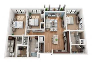 C1 3 Bedroom 3 Bathroom 3D  Floor Plan at Azul Baldwin Park, Orlando, 32814