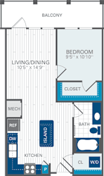 1 Bed 1 Bath A1 Floor Plan at Azul Baldwin Park, Orlando, FL