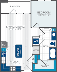 1 Bed 1 Bath A2 Floor Plan at Azul Baldwin Park, Orlando, FL