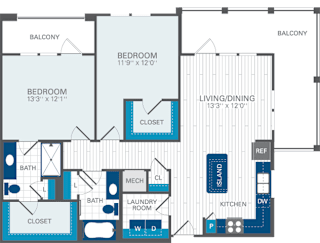 2 Bed 2 Bath B4 Floor Plan at Azul Baldwin Park, 4460 Lower Park Road, FL